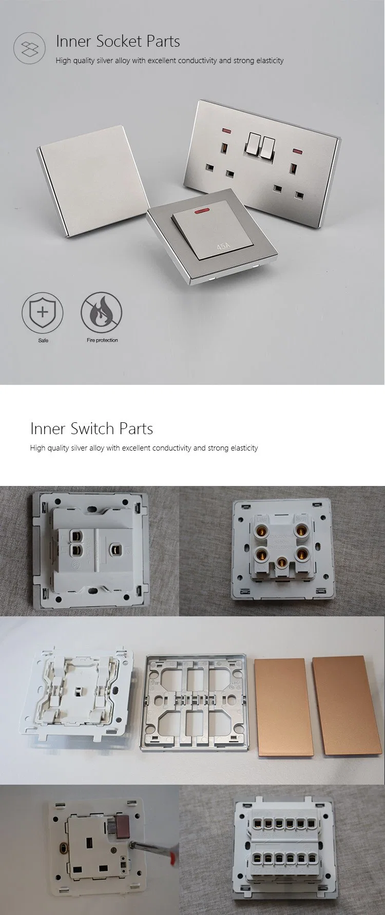 Klass Newest Slim Big Button Wall Electric Switched Socket Light Switch and Socket Electric Switch