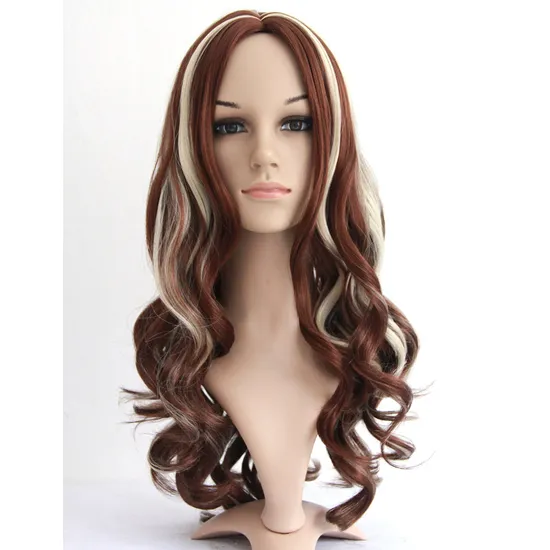 Wholesale Brown Blond Mix Color Long Curly Fashion Wig Hair 