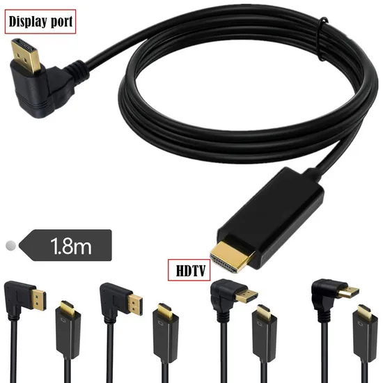 Plated Cable 1080P Elbow Angled Display Cables Gold Premium Dp Display Port Male to HDMI Male 