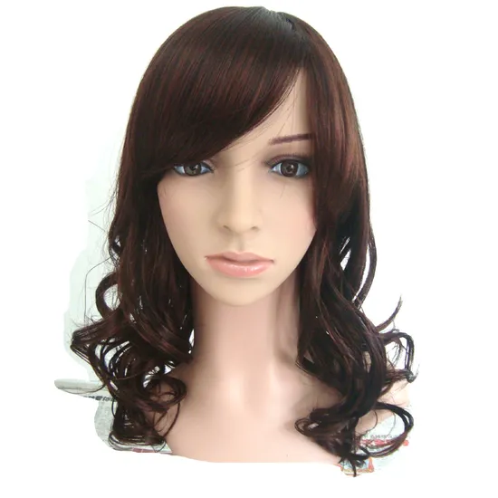 Wholesale Brown Black Middle Long Curly Wig Hair 
