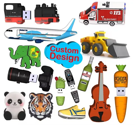 Custom PVC USB Flash Drive Per Your Ideas and Design Rubber PVC USB Drive Custom Shape USB Drive OEM USB Gift with Custom Logo 